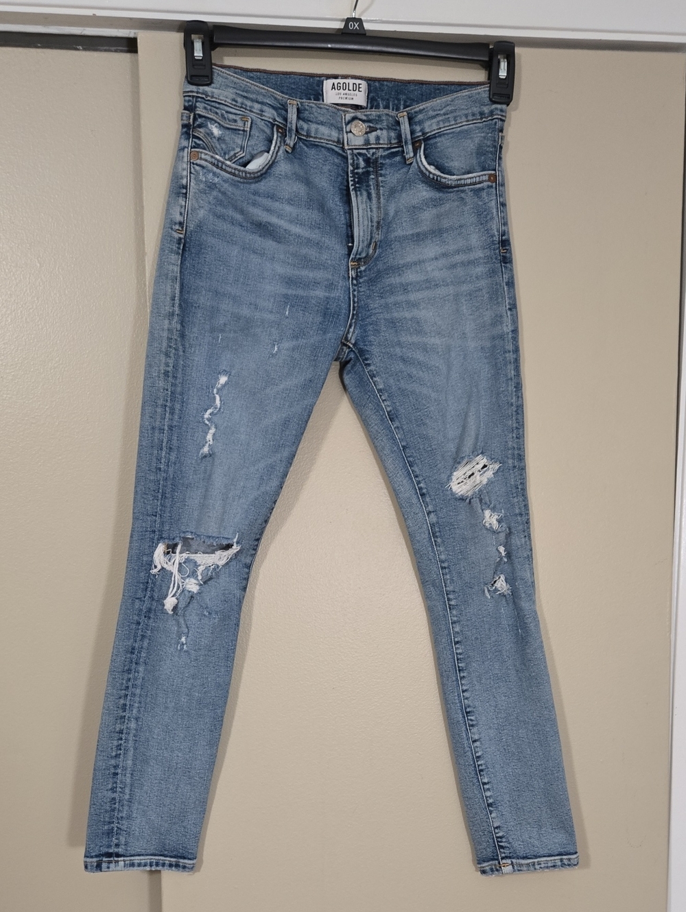 Agolde Light Blue Distressed Sophie Skinny Crop Jeans
